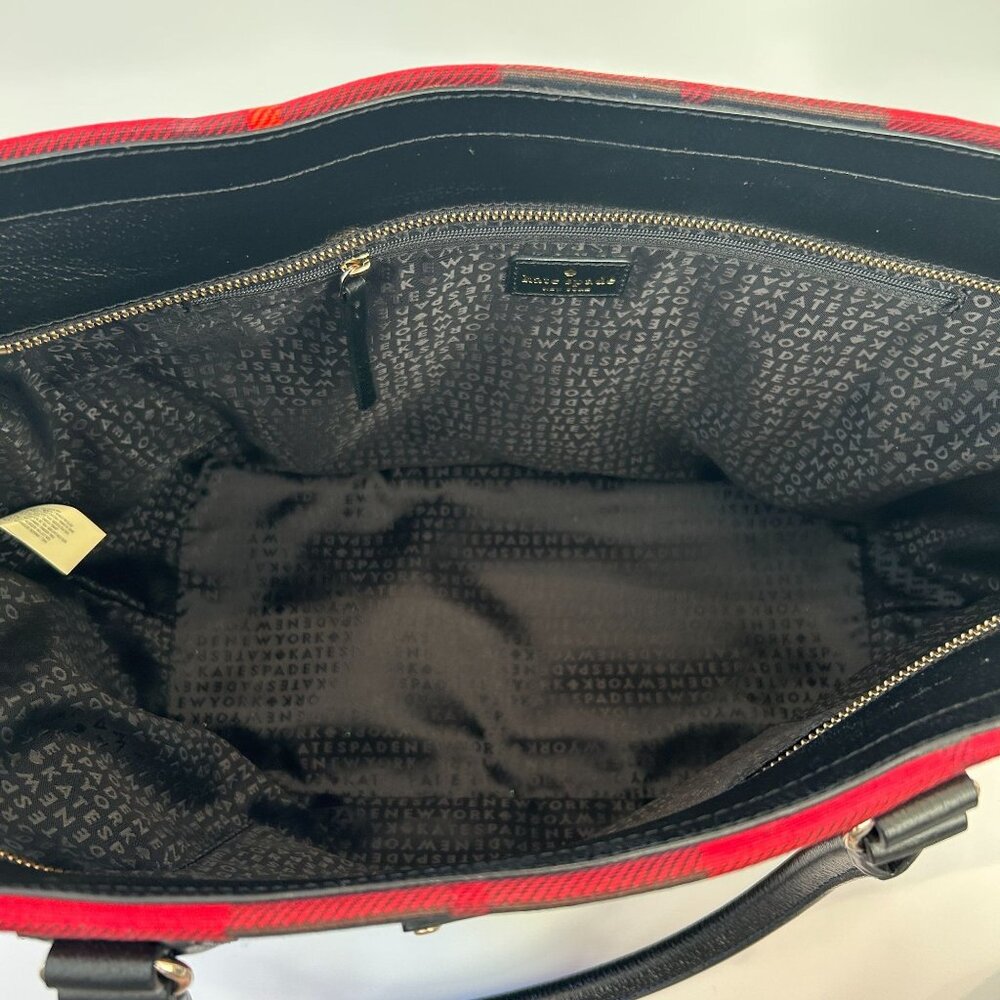 NWOT Kate Spade New York Medium Harmony Plaid Tote Bag With Black Leather Bottom - Picture 4 of 13